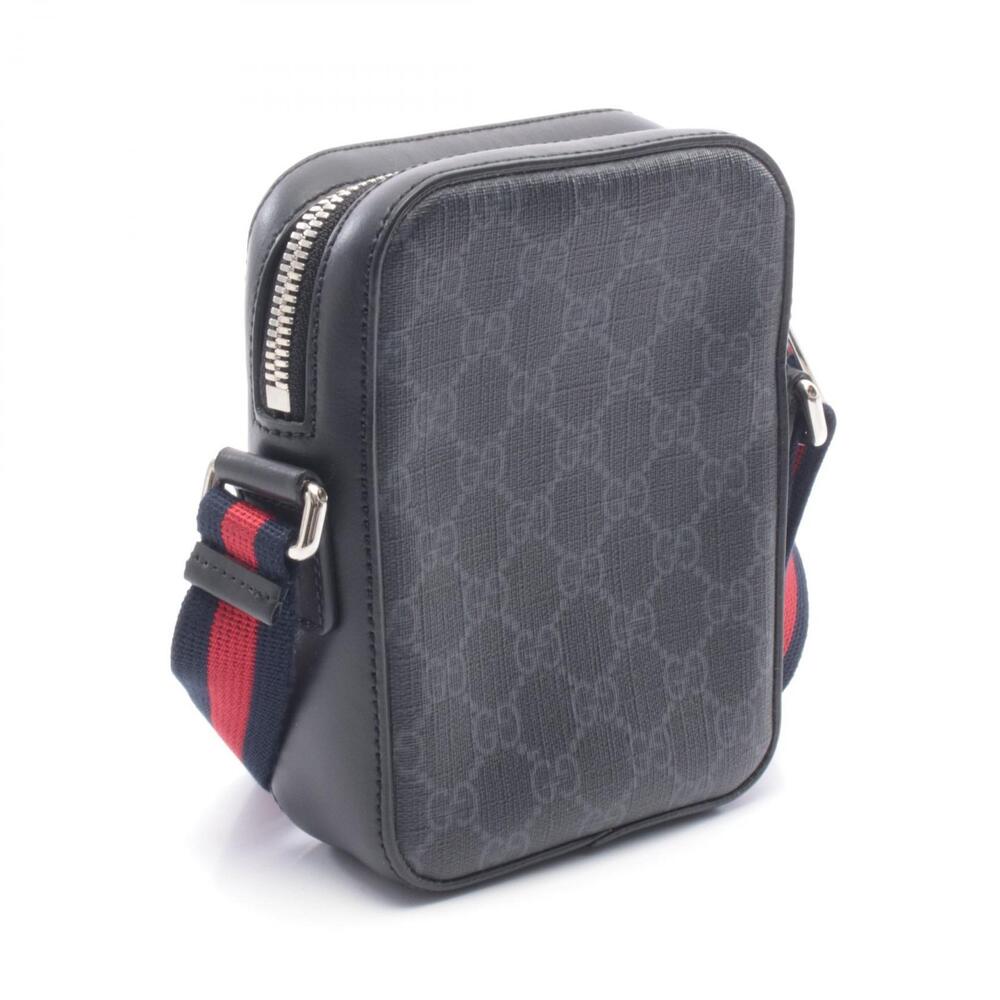 Gucci GG Supreme Messenger Bag Web Stripe Shoulder Canvas Leather Black